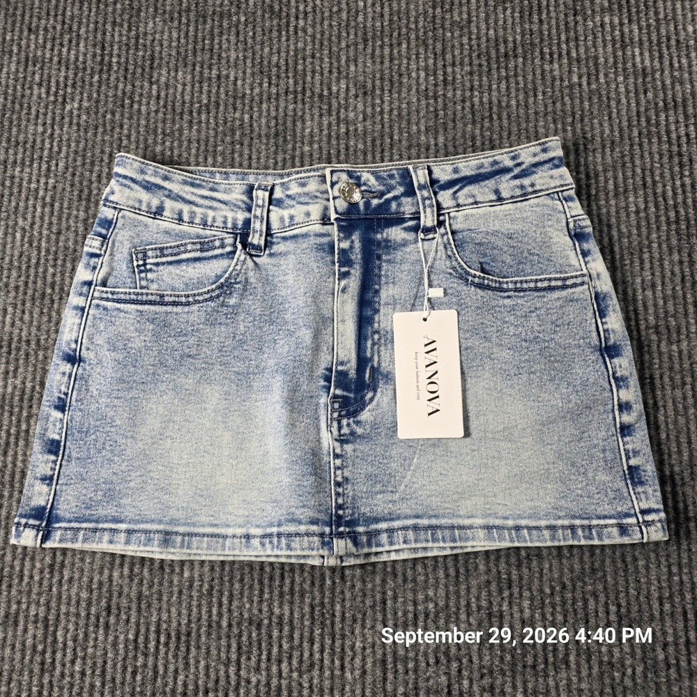 Avanova Light Wash Acid Denim Mini Skirt Size S New